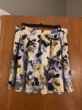 INC International Concepts Yellow, Black & Gray Floral Circle Skirt